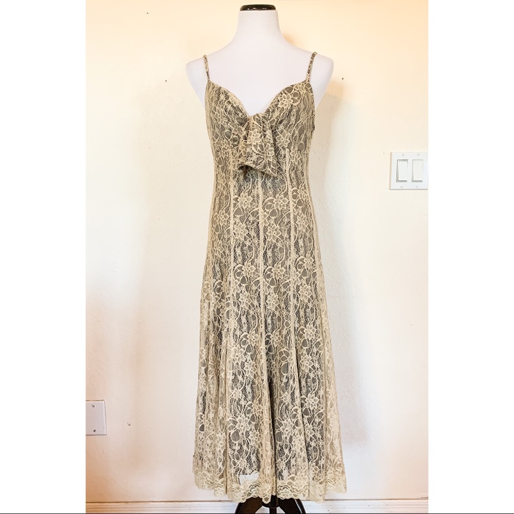 I Am Alberto Makili Cream Lace Gored Tank Dress 8